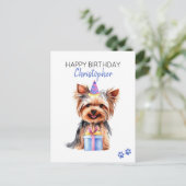 Yorkie Dog Personalisiert Happy Birthday Postkarte (Stehend Vorderseite)