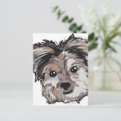 Yorkie Dog Pup Face Sketch Postkarte (Stehend Vorderseite)