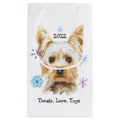 Yorkie Dog Snowflakes Custom Text Weihnachten Kleine Geschenktüte (Rückseite)