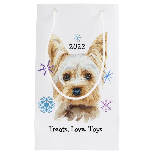 Yorkie Dog Snowflakes Custom Text Weihnachten Kleine Geschenktüte (Vorderseite)