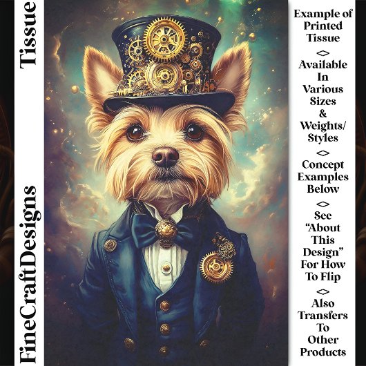 Yorkie Dog, Steampunk Anzug Top Hat CZ7F Decoupage Seidenpapier