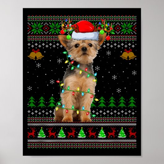 Yorkie Dog Ugly Christmas Sweaters Holiday Santa X Poster (Vorne)