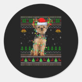 Yorkie Dog Ugly Christmas Sweaters Holiday Santa X Runder Aufkleber (Vorderseite)