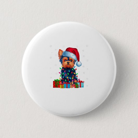Yorkie Dog Ugly Xmas Lights Weihnachtsmannmütze Yo Button (Vorderseite)