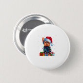 Yorkie Dog Ugly Xmas Lights Weihnachtsmannmütze Yo Button (Vorne & Hinten)