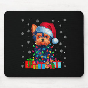 Yorkie Dog Ugly Xmas Lights Weihnachtsmannmütze Yo Mousepad
