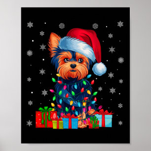 Yorkie Dog Ugly Xmas Lights Weihnachtsmannmütze Yo Poster
