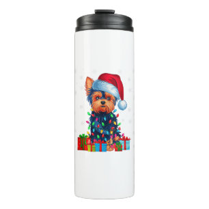 Yorkie Dog Ugly Xmas Lights Weihnachtsmannmütze Yo Thermosbecher