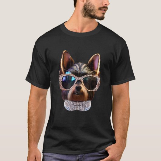Yorkie dog wearing alot of diamonds and pearls 1 T-Shirt (Vorderseite)