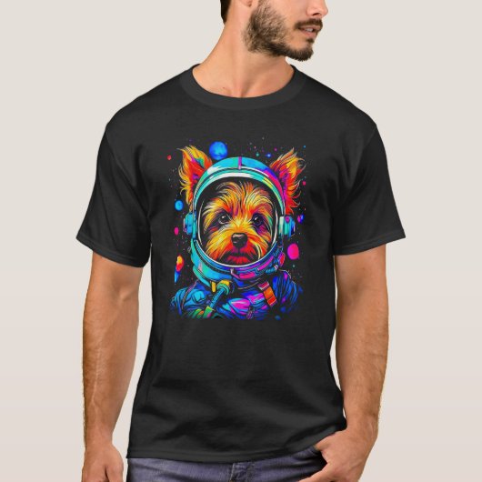 Yorkie Dog Yorkshire Terrier Astronaut im All T-Shirt (Vorderseite)