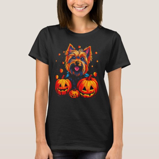 Yorkie Dog Yorkshire Terrier Halloween Pumpkin T-Shirt (Vorderseite)