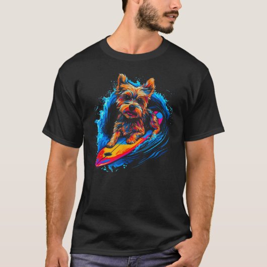 Yorkie Dog Yorkshire Terrier Surfing 1 T-Shirt (Vorderseite)
