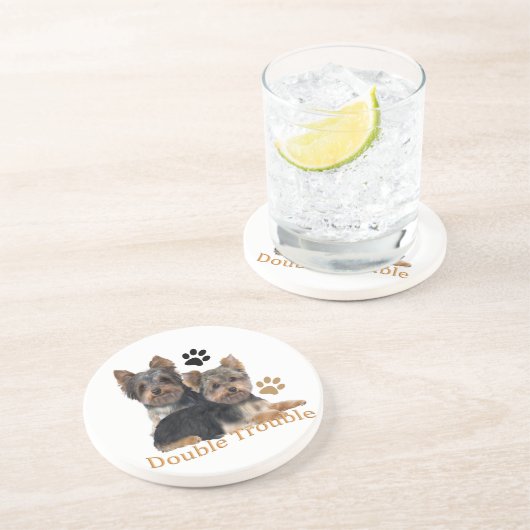 Yorkie Double Trouble Untersetzer (Seite)