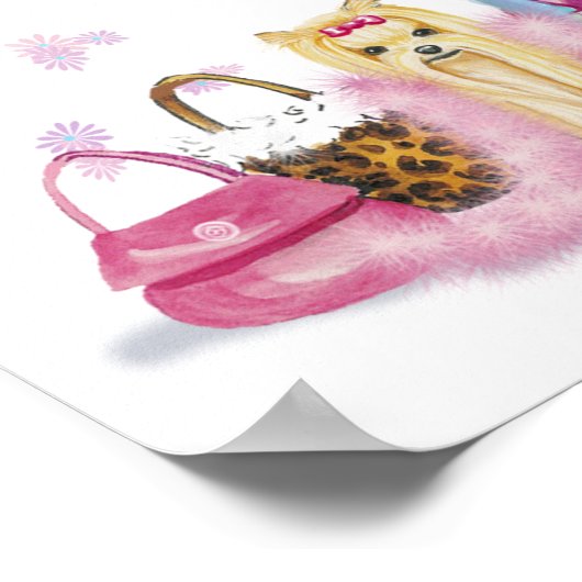 Yorkie Dress up with Feather Boa Poster (Ecke)