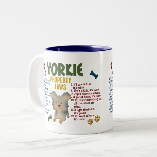 Yorkie Eigentums-Gesetze 4 Zweifarbige Tasse (Vorderseite Links)