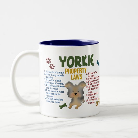 Yorkie Eigentums-Gesetze 4 Zweifarbige Tasse (Links)