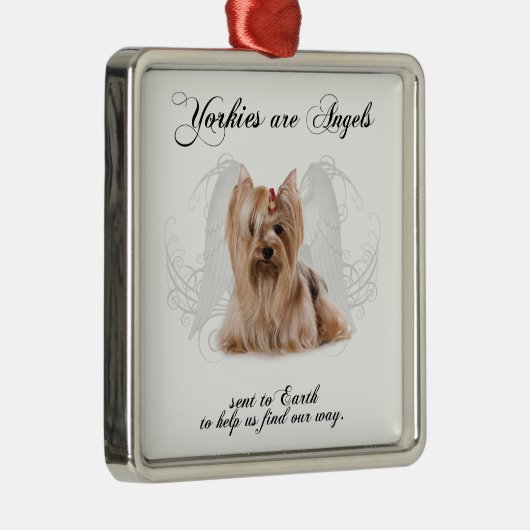 Yorkie Engel Silbernes Ornament (Rechts)