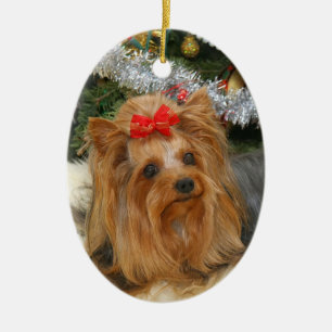 Yorkie Foto-Weihnachtsverzierung Keramikornament