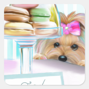 Yorkie French Macarons Quadratischer Aufkleber