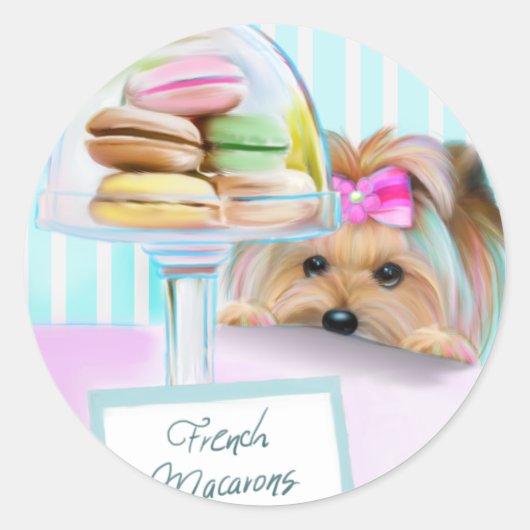 Yorkie French Macarons Runder Aufkleber (Vorderseite)