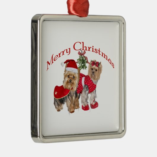 Yorkie frohe Weihnachten Silbernes Ornament (Rechts)