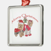 Yorkie frohe Weihnachten Silbernes Ornament (Links)