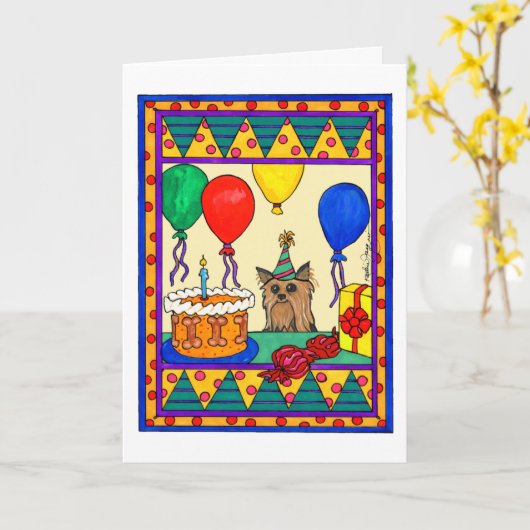 YORKIE GEBURTSTAG KARTE (Gelbe Blume)