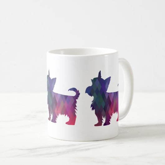 Yorkie Geometric Pattern Silhouette Lila Kaffeetasse (VorderseiteRechts)