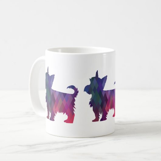Yorkie Geometric Pattern Silhouette Lila Kaffeetasse (Vorderseite Links)