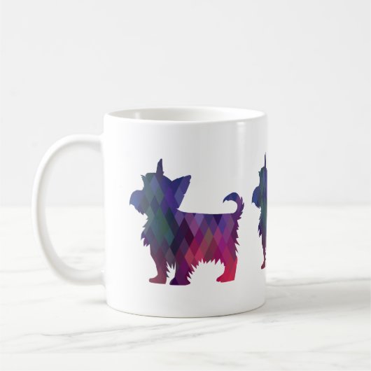 Yorkie Geometric Pattern Silhouette Lila Kaffeetasse (Links)