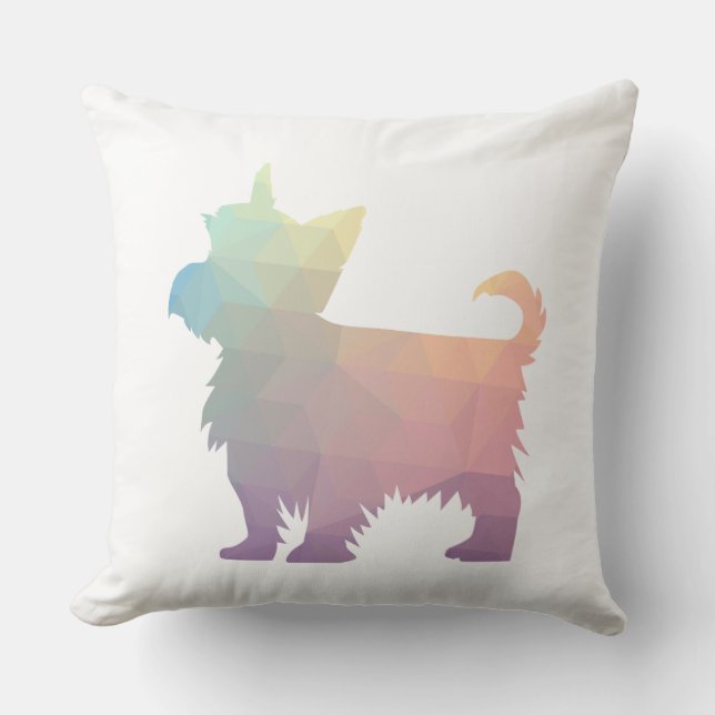 Yorkie Geometric Pattern Silhouette Pastel Kissen (Vorderseite)