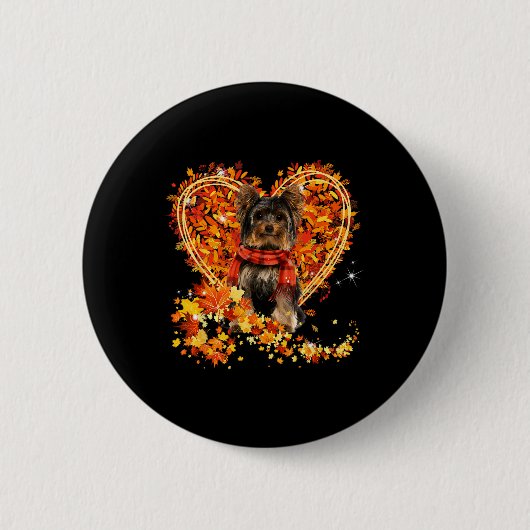 Yorkie Hallo Herbstblätter Herz Herbst Erntedankfe Button (Vorderseite)
