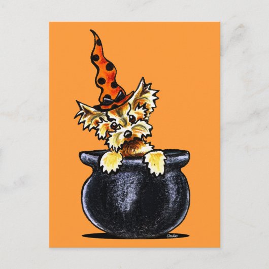 Yorkie Halloween Good Hexe Off-Leash Art™ Postkarte (Vorderseite)