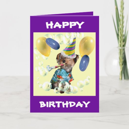 Yorkie Happy Birthday Card Karte (Vorderseite)
