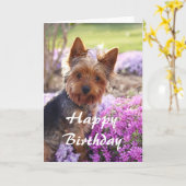 Yorkie Happy Birthday Karte (Gelbe Blume)