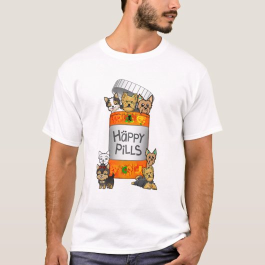 Yorkie Happy Pills T Shirt (Vorderseite)