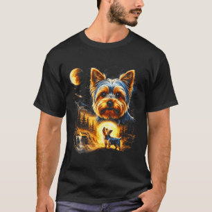 Yorkie heult zum Mond Vintage 90er lustiger Hund T-Shirt