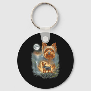 Yorkie heult zum Mond vintage lustiger Hunde-Meme Schlüsselanhänger