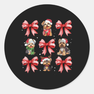 Yorkie Hogs Niedlich Coquette Bow Christmas Pet An Runder Aufkleber