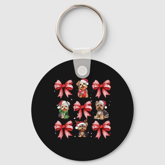 Yorkie Hogs Niedlich Coquette Bow Christmas Pet An Schlüsselanhänger (Vorderseite)