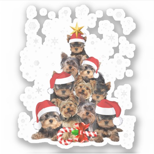 Yorkie Hogs TreChristmas Sweater Xmas Tier Tier Ti Aufkleber (Vorderseite)
