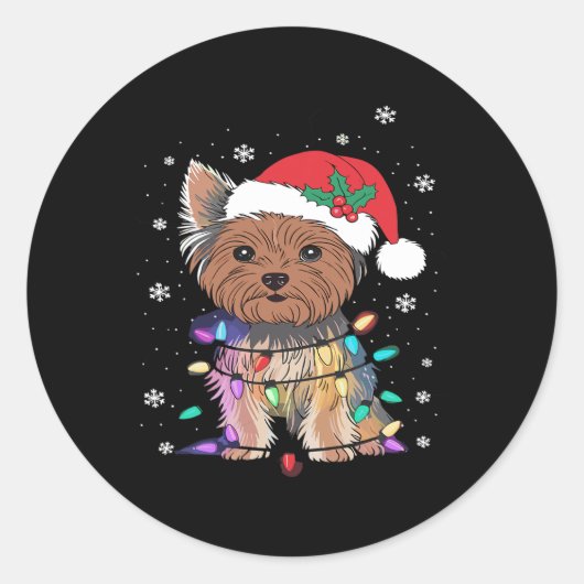 Yorkie Hogs TreChristmas Sweater Xmas Tier Tier Ti Runder Aufkleber (Vorderseite)