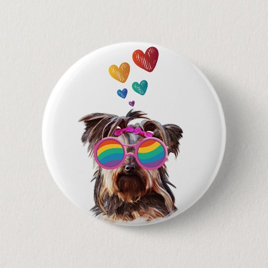 Yorkie Hund am Valentinstag des Herzens Button (Vorderseite)