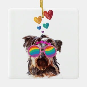 Yorkie Hund am Valentinstag des Herzens Keramikornament
