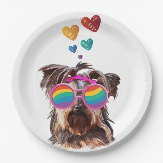 Yorkie Hund am Valentinstag des Herzens Pappteller (Vorderseite)