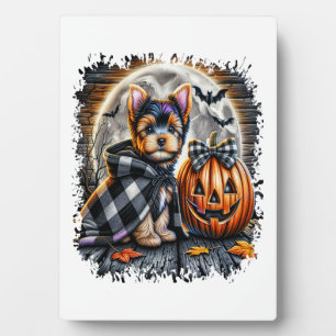 Yorkie-Hund Halloween-Quadrat Fotoplatte