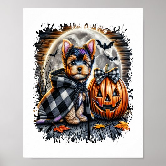 Yorkie-Hund Halloween-Quadrat Poster (Vorne)