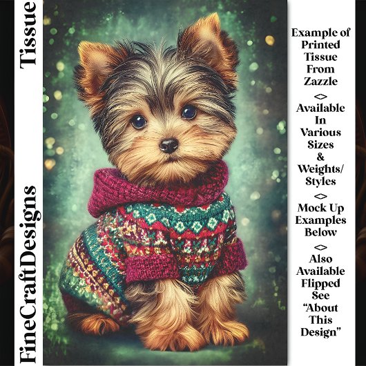 Yorkie Hund in Weihnachten Sweater DS2LF Decoupage Seidenpapier