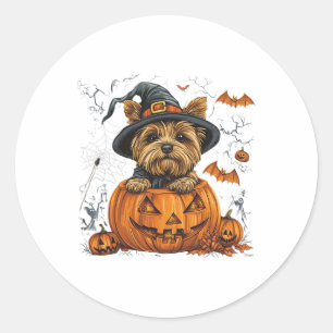 Yorkie Hund Kürbis Halloween Erntedankfest Runder Aufkleber