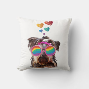 Yorkie Hund mit Herzen Valentinstag Kissen